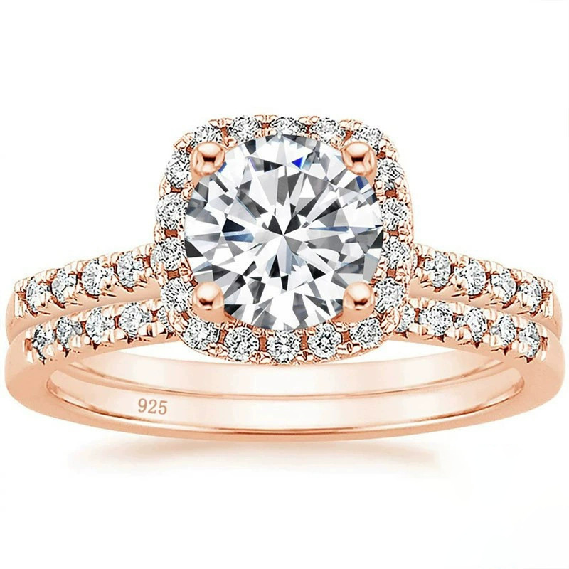 Women's Sterling Silver 7mm Round Zircon Ring Set Diamond Bridal Engagement Pave