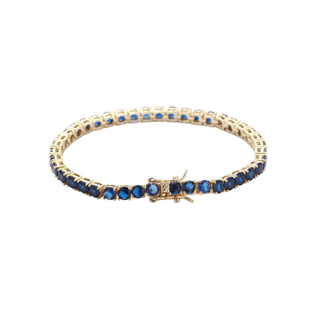 4mm Deep Blue Zircon Tennis Bracelet EuropeanAmerican Hip-Hop High-End