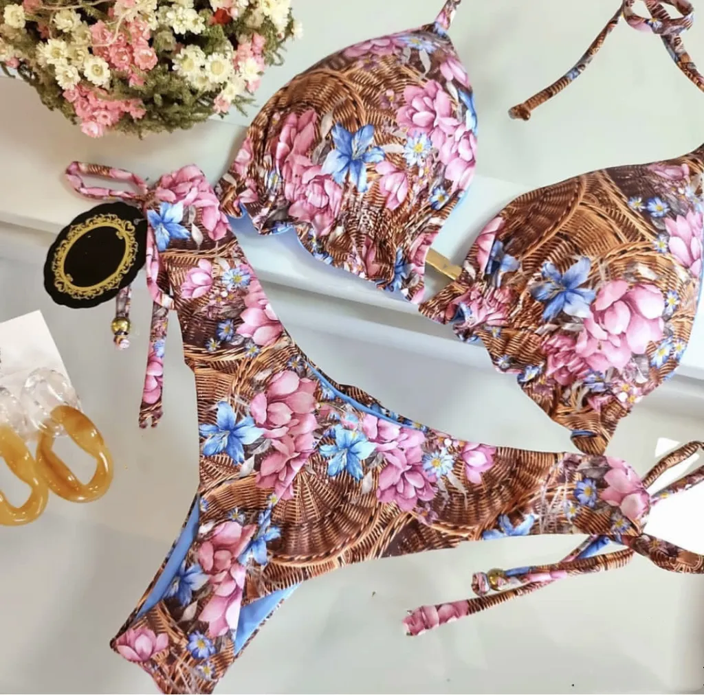 Women's Two-piece Printed Swimsuit Triangle Bikini - 6217Style-M