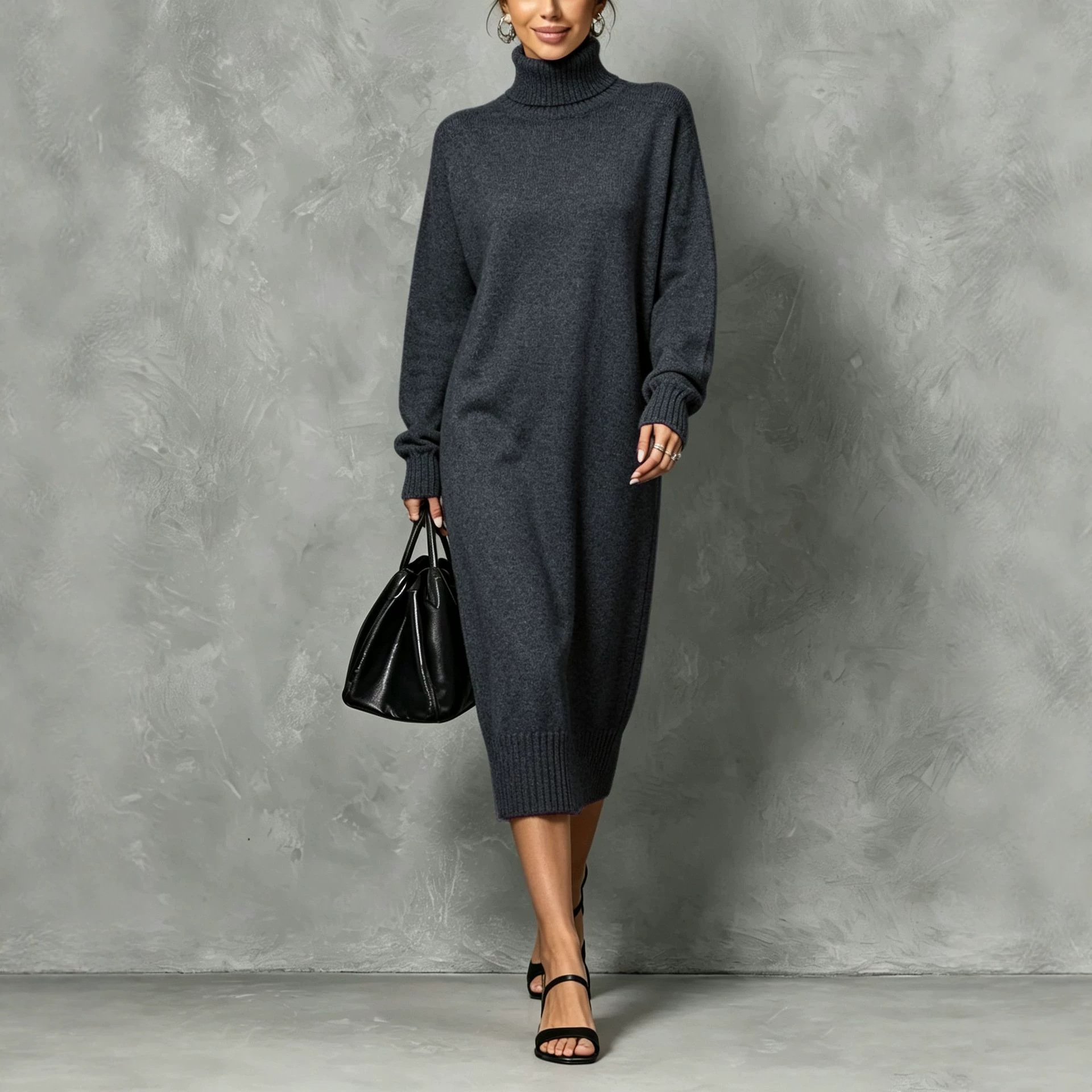 Casual And Comfortable Turtleneck Sweater Dress
