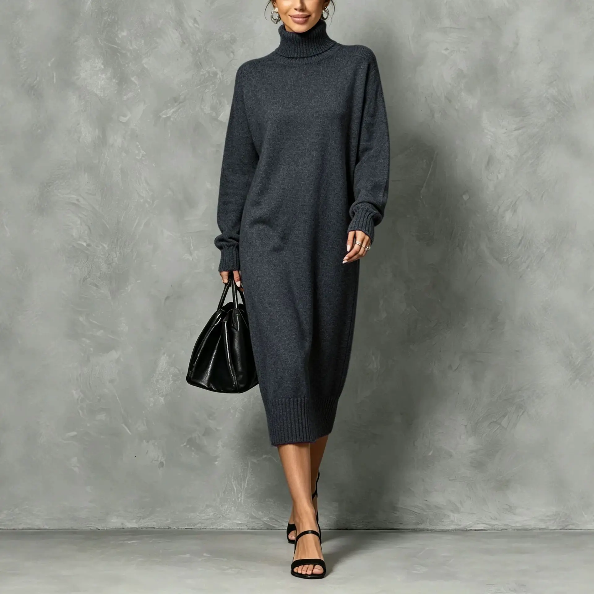 Casual And Comfortable Turtleneck Sweater Dress