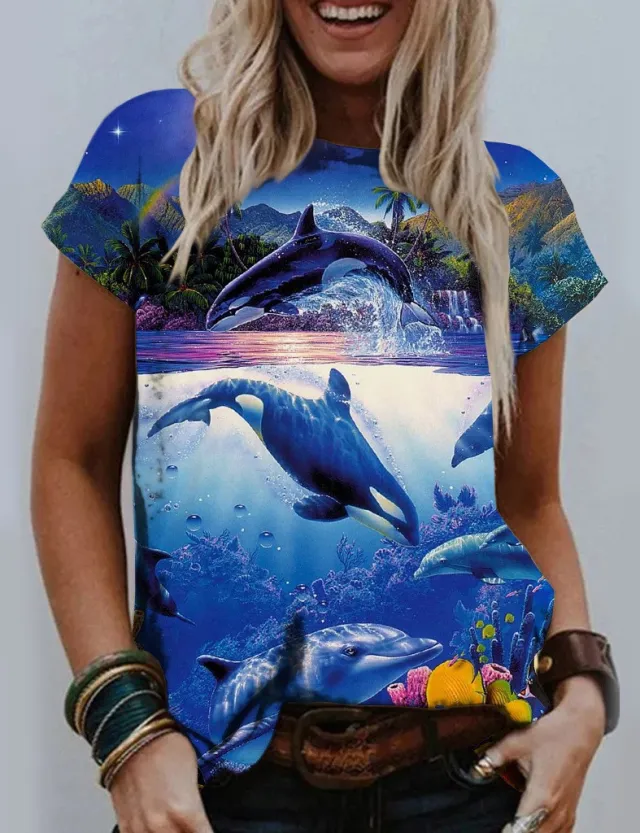 Casual Round Neck 3D Digital Printing Animal Pattern Short Sleeve Rge23181Az Xxl - Shop at LoveMi