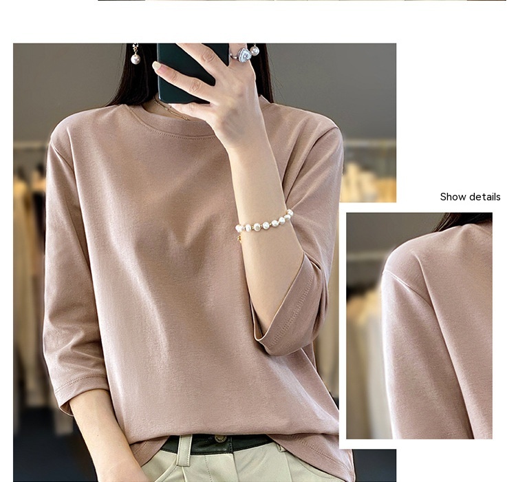 تيشيرت نسائي واسع صيفي بأكمام قصيرة من القطن المعالج