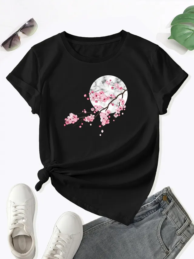 Women's New Printed Round Neck T shirt Black - Shop at LoveMi