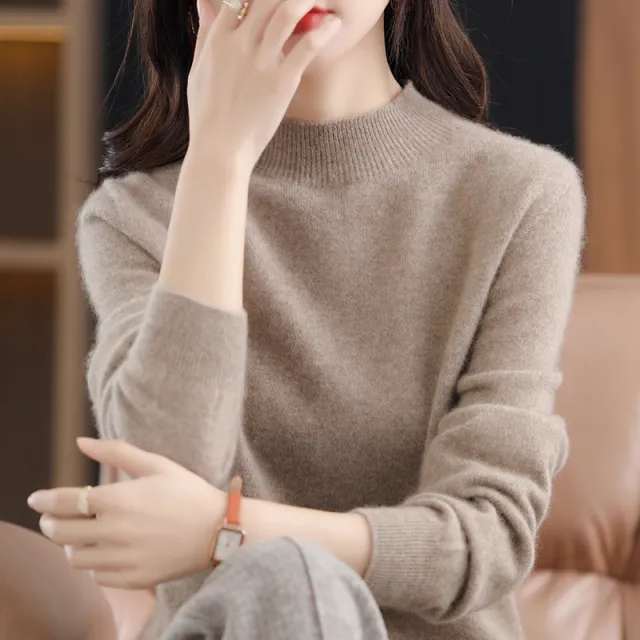 Fashion Women's Mock Neck Sweater Raw Velvet Camel - Shop at LoveMi