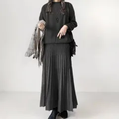 Women's Long Sleeve Pleated Skirt Fashion Suit - Graphite Colour - View 1