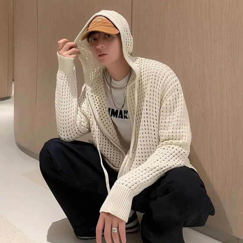 Mens Hollow-out Knit Cardigan