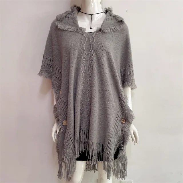 Autumn And Winter European And American Plus Size Hooded Pullover Sweater Tassel Batwing Shirt Gray - Shop at LoveMi