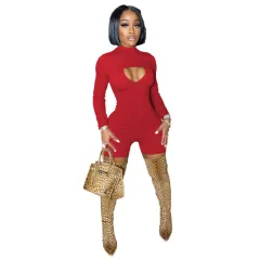 Fashion Women's Casual Solid Color Jumpsuit - Red - View 1