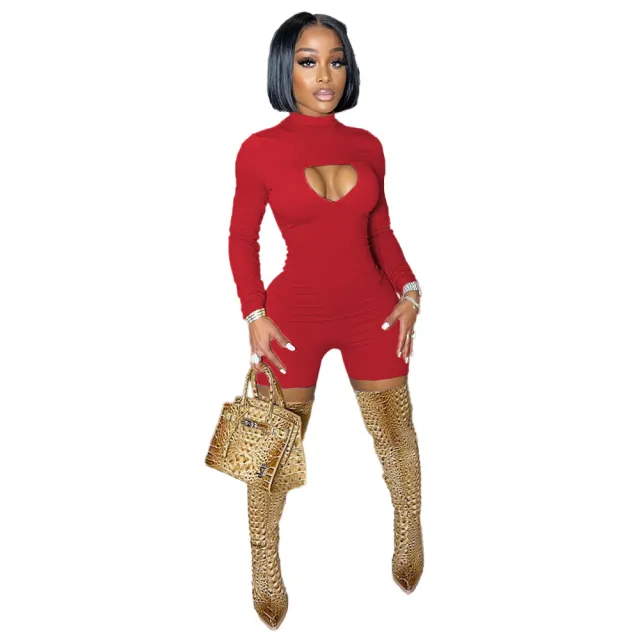 Fashion Women's Casual Solid Color Jumpsuit Red - Shop at LoveMi