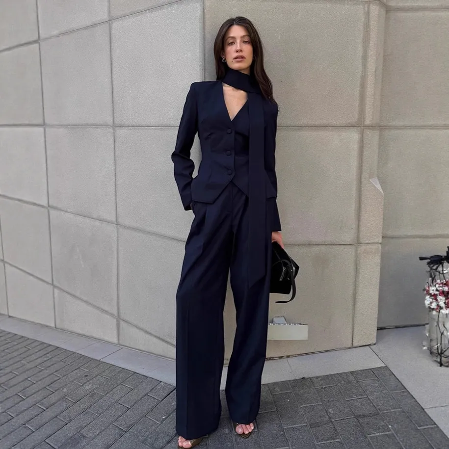 Fashion Commuter Halter Suit Women Winter New - Navy Blue