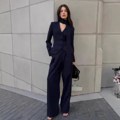 Fashion Commuter Halter Suit Women Winter New - Navy Blue - View 1