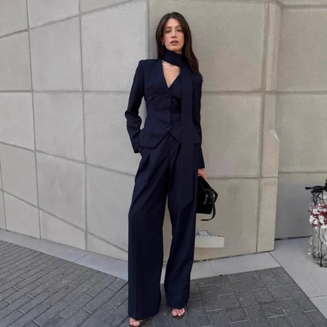 Fashion Commuter Halter Suit Women Winter New Navy Blue - Shop at LoveMi