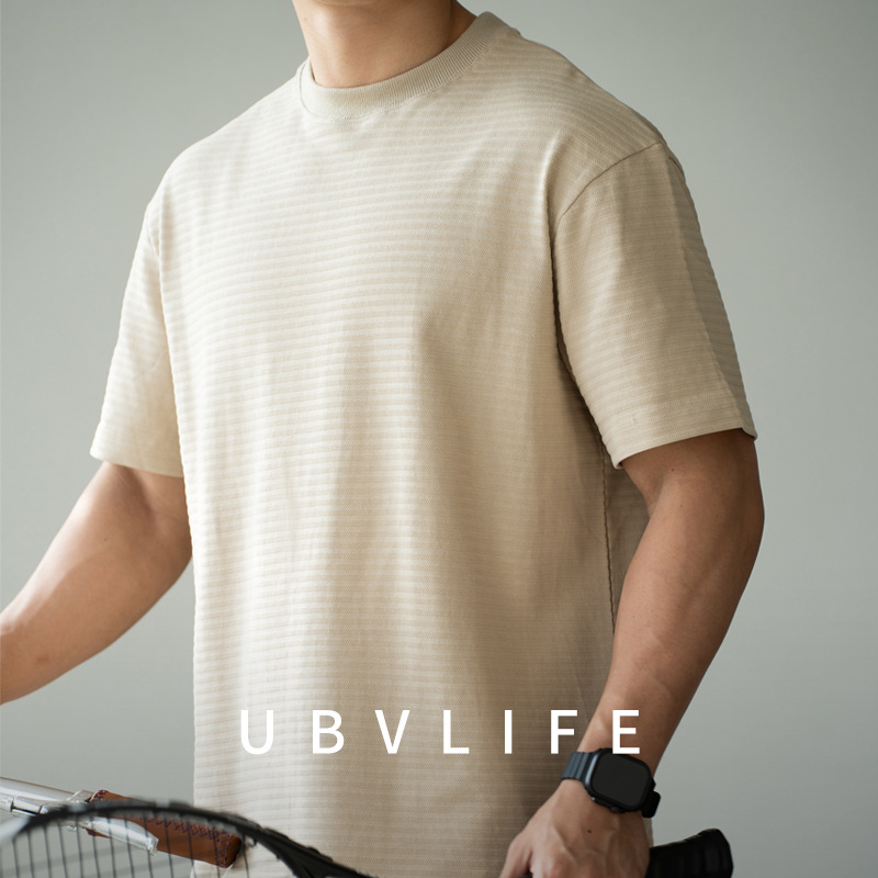 Raglan Sleeve Simple And Breathable Anti-wrinkle Striped Short Sleeve