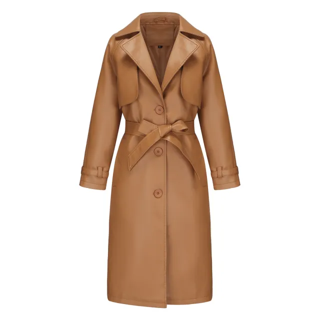Women's Long, Loose fit Classic Trench Coat With A Lapel And Belt Camel - Shop at LoveMi