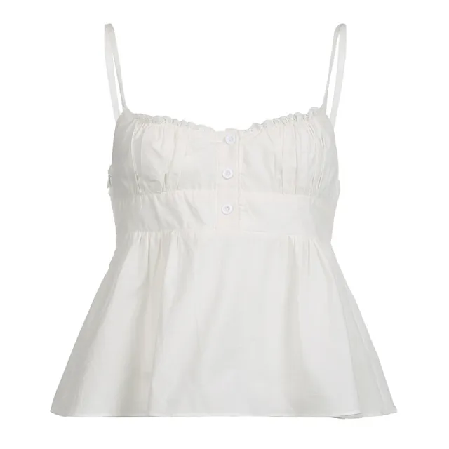 Pure Desire Casual Basic Solid Color Low cut Beauty Back Square Collar Sexy Vest Top White - Shop at LoveMi