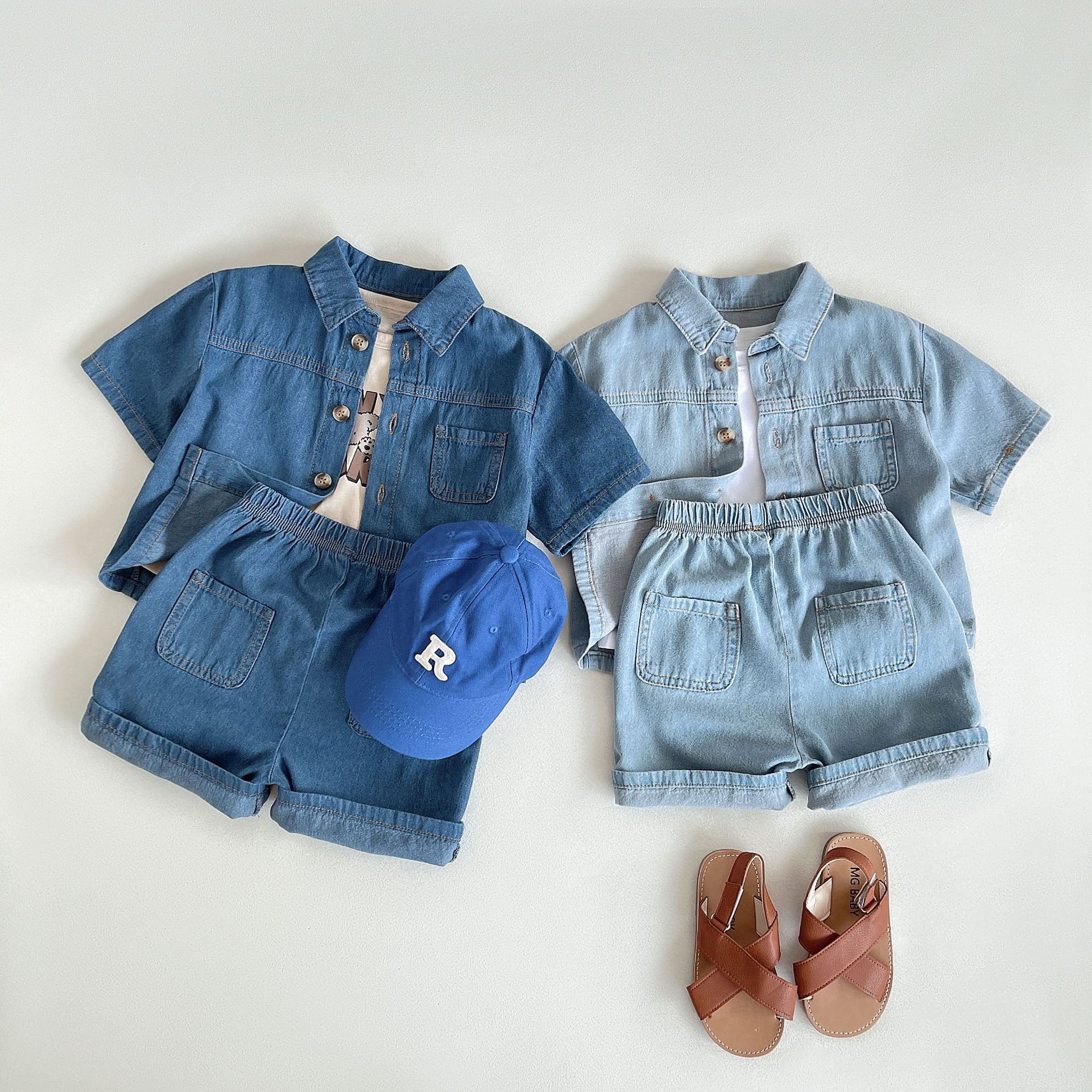 New Comfortable Denim Shirt And Shorts Set For Boys And Girls