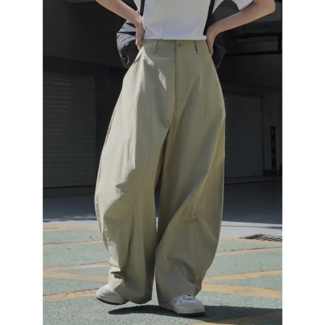 Women's Neutral Arc Wide Leg Casual Loose Trousers Army Green - Shop at LoveMi