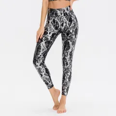 Women's Snake Print Yoga Trousers - Black - View 1
