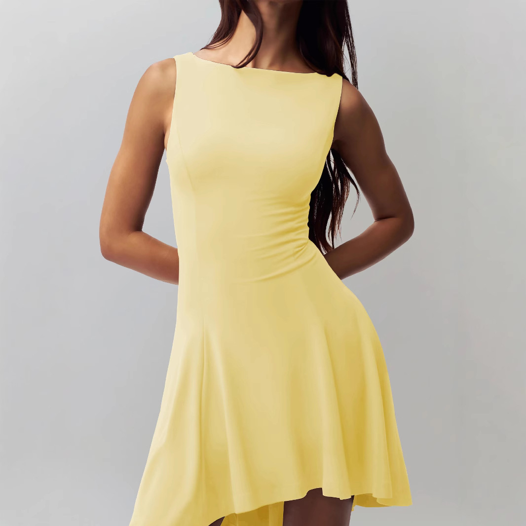 Sleeveless Sexy Hot Girl Off-neck Dress Waist Slimming Back
