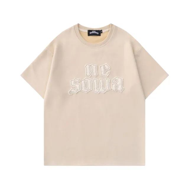 Loose Flame Portrait Printing Short Sleeve T shirt Apricot - Shop at LoveMi