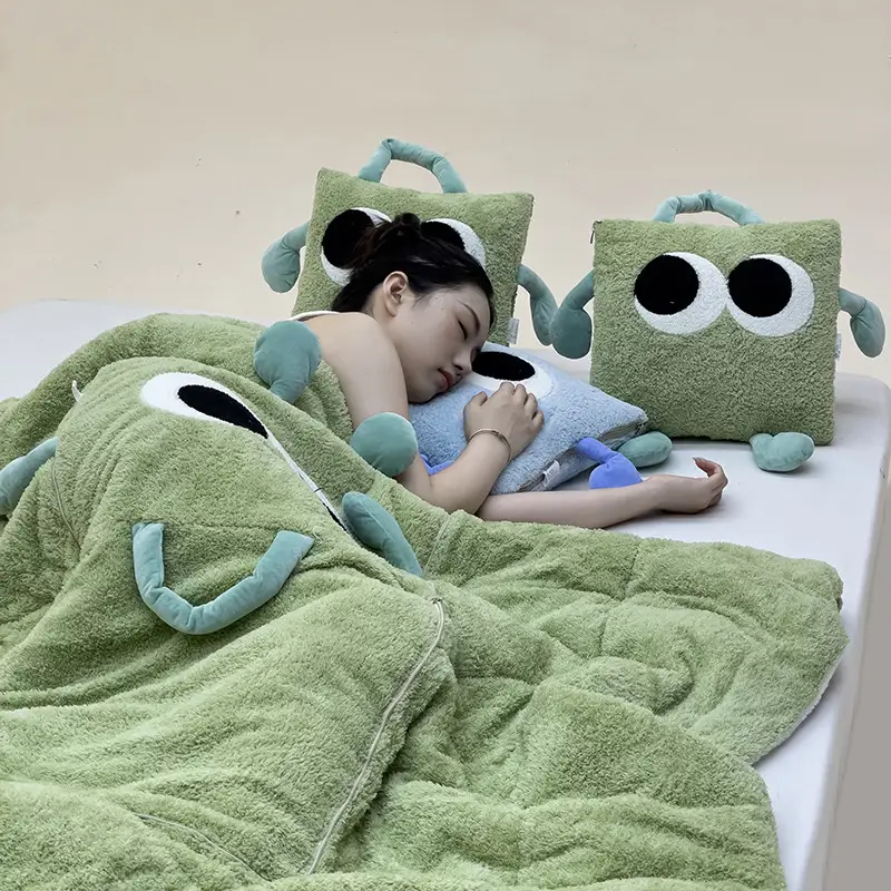 Hand-carrying Thickened Fleece-lined Big Eyes Pillow And Quilt Dual-use