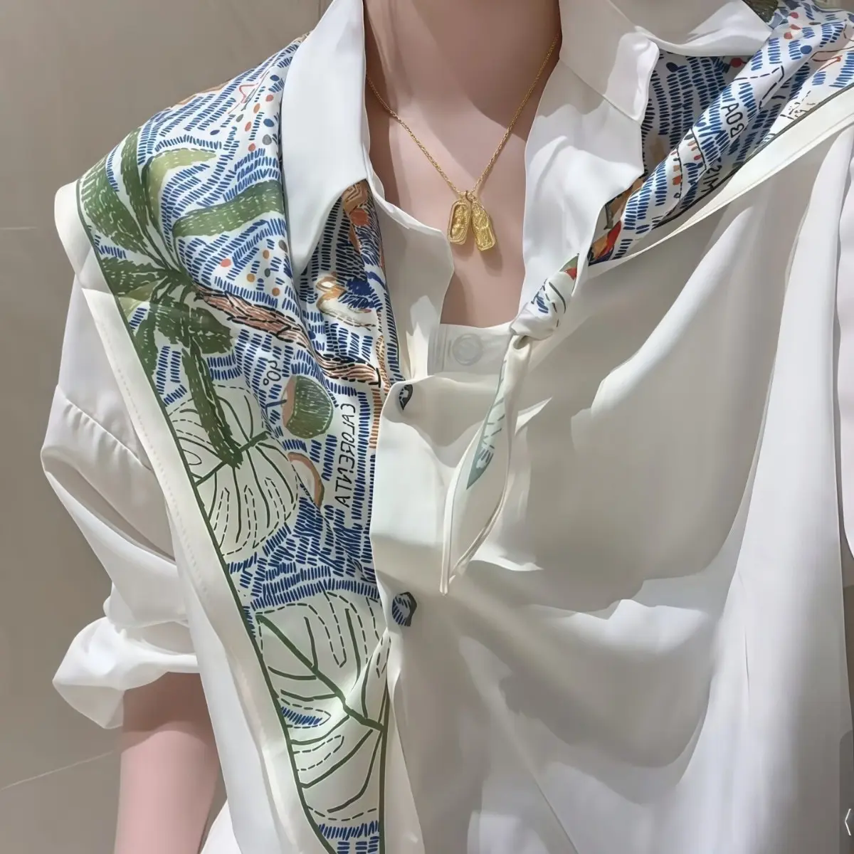 Graffiti Silk Scarf For Women Elegant Neck