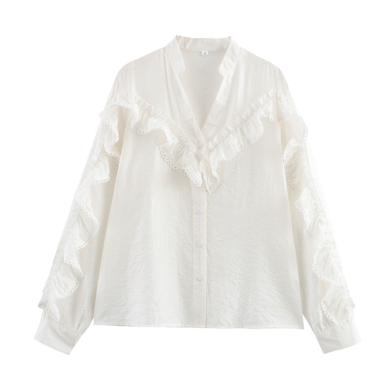 Vertical Lace Laminated Decoration Shirt Picture Color - Shop at LoveMi