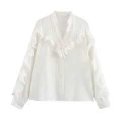 Vertical Lace Laminated Decoration Shirt - View 1