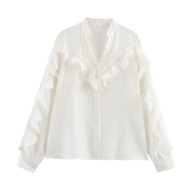 Vertical Lace Laminated Decoration Shirt - Shop at LoveMi