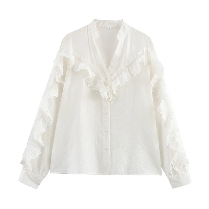 Vertical Lace Laminated Decoration Shirt