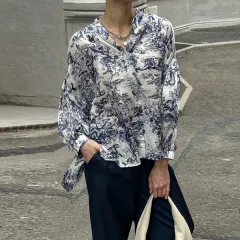 Stylish Slim-fit Long-sleeve Shirt With A Chic Print Perfect For The Office - Printing-M - View 1