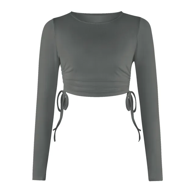 Drawstring Round Neck Long Sleeve Cropped T shirt Thread Top Gstj020 Xl - Shop at LoveMi