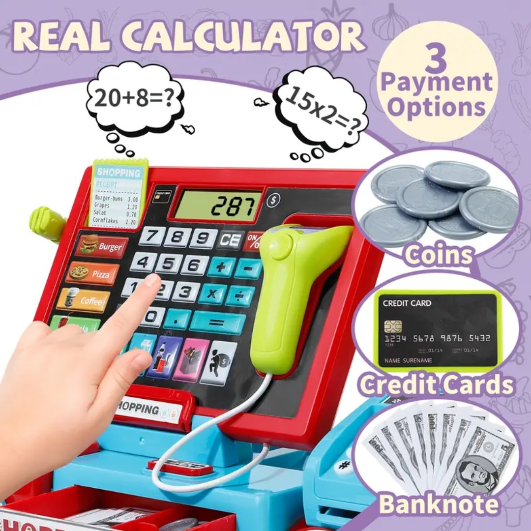 Kids' Supermarket Cash Register Toy Educational Kitchen Playset