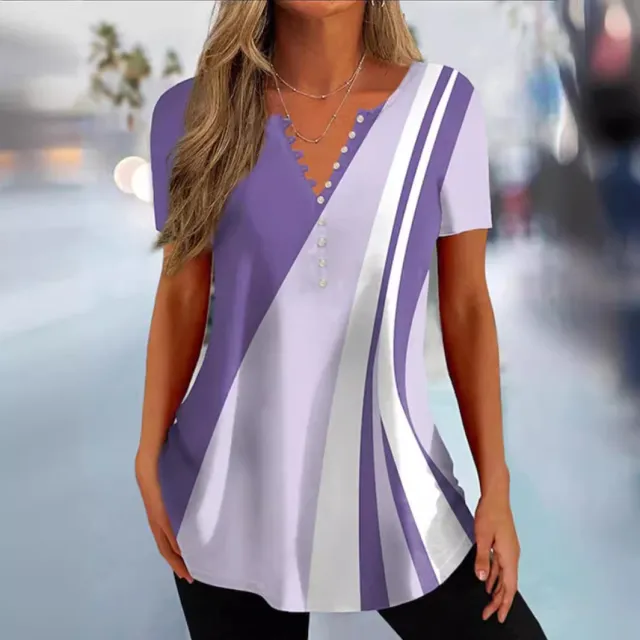 Summer Women's Button Geometric Print Casual Top 5Style Xxxl - Shop at LoveMi