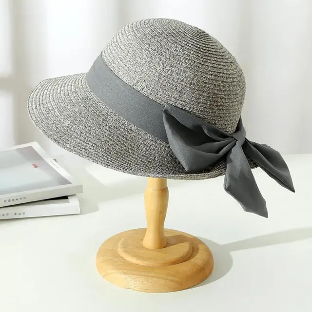 Women's Fashion Casual Breathable Bow Sun Hat Gray - Shop at LoveMi