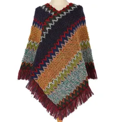 Warm Autumn And Winter Colourful Ethnic Style Pullover Cloak Women - Orange - View 1