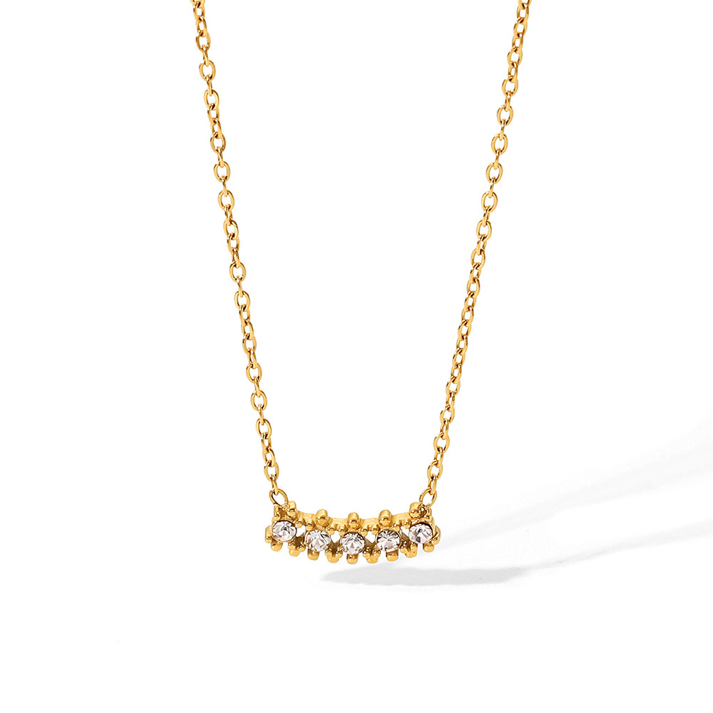 Hong Kong Style Retro Simple Necklace Titanium Steel No Fading 18K Gold Inlaid Zircon Pendant Ornaments