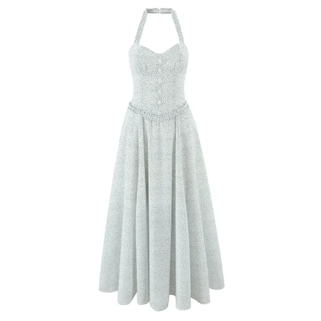 Retro Cotton Halter Mid length Dress - Shop at LoveMi