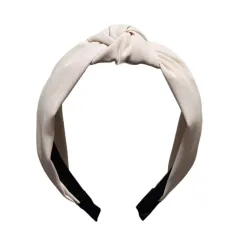 Fabric Craft Knotted Headdress Vintage Leopard Print Wide Brim Hair Band - Beige - View 1