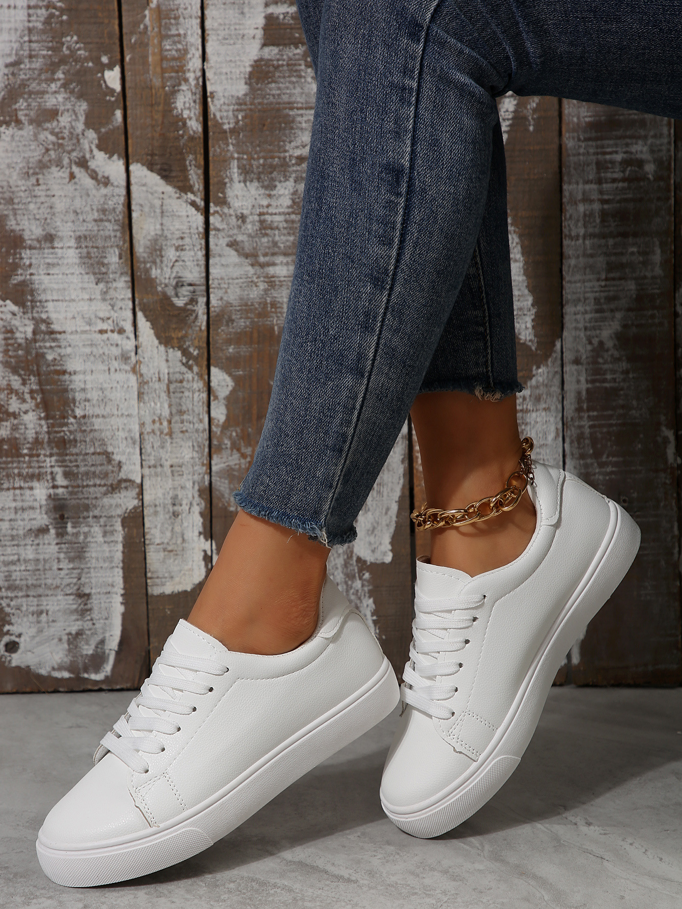 Casual Versatile White Flat Shoes Laced Korean-style Low-top Sneakers 16 a59a694c f121 4995 93bd ad6257367b97