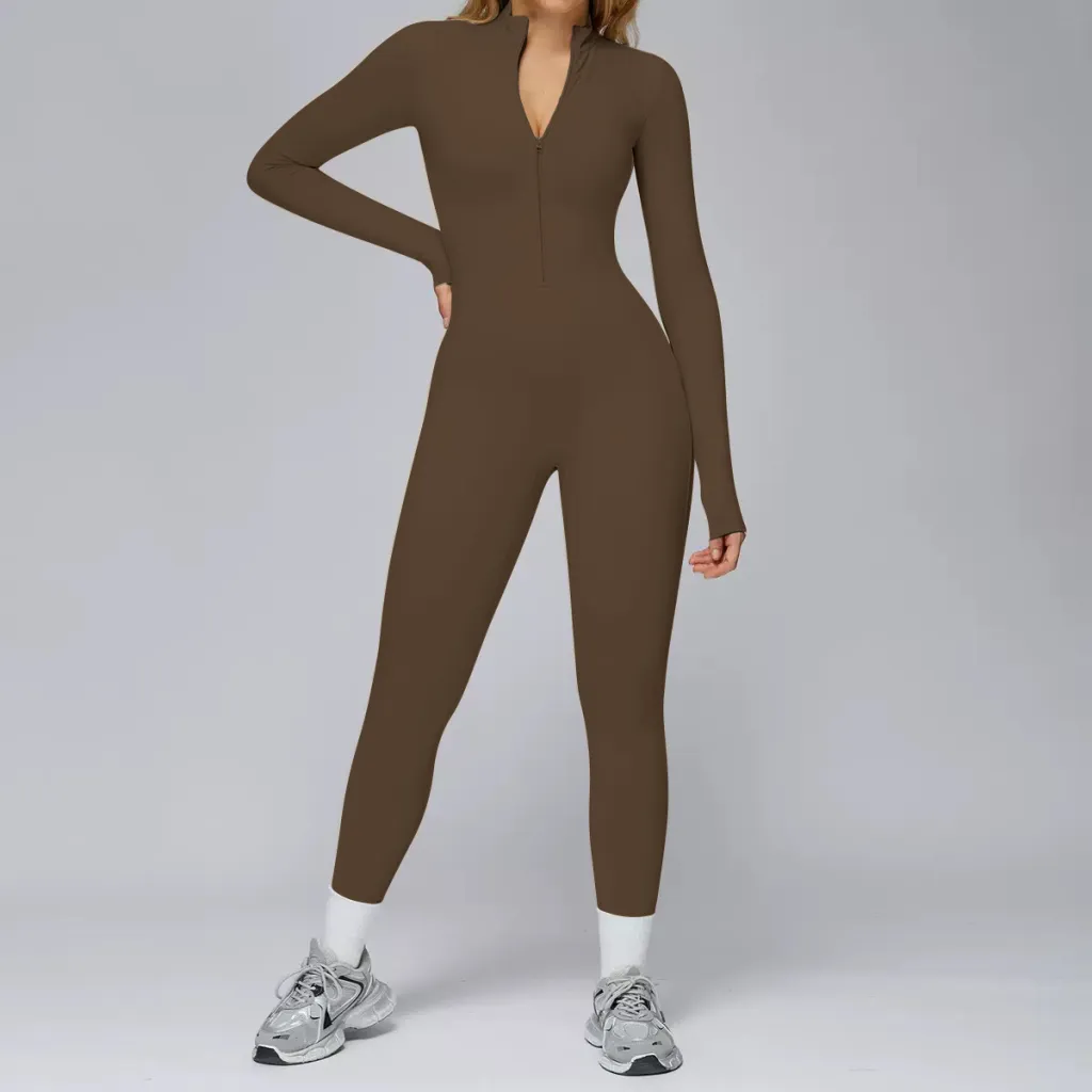 Fleece-lined Thermal Zip-up Fitness Bodycon Pants With A Cinched Waist - Camel