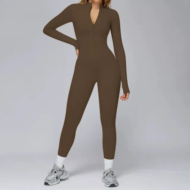 Fleece lined Thermal Zip up Fitness Bodycon Pants With A Cinched Waist Camel - Shop at LoveMi