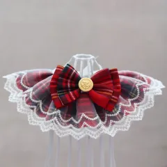 Big Bow Lace Edge Collar Plaid Cat Saliva Towel Bib Pet Decoration - Red - View 1