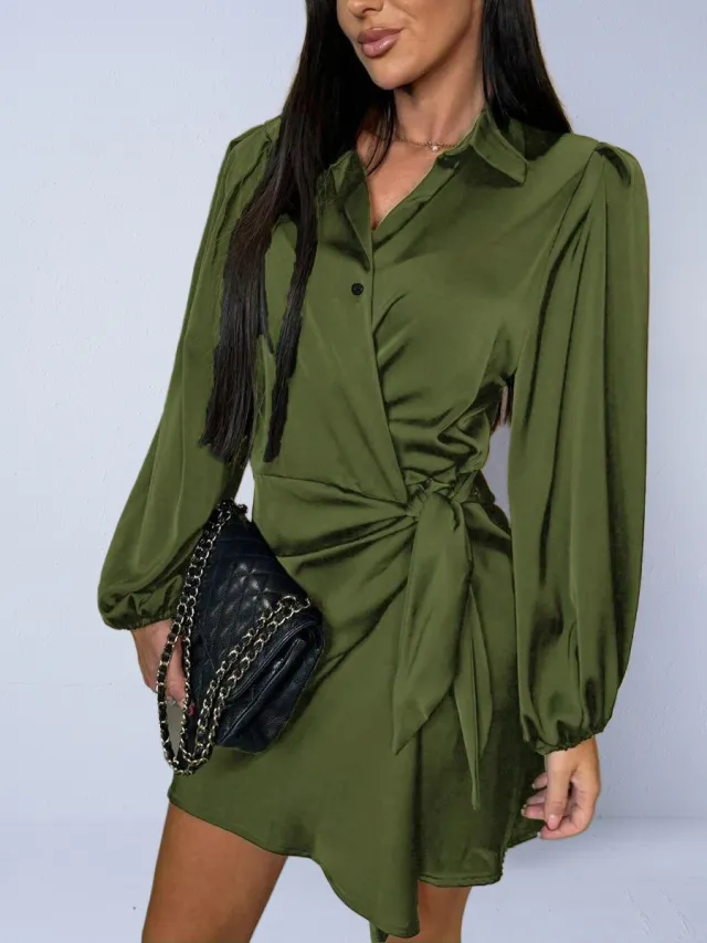 Women's Satin Dress Autumn Fashion High End Army Green - Shop at LoveMi