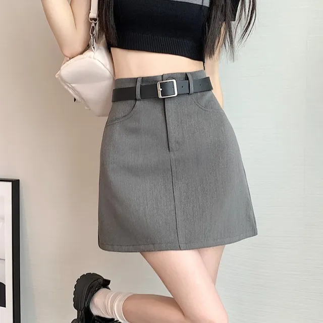 Sweet And Spicy Style High Waist A Line Skirt Split Hip Skirt Gray - Shop at LoveMi