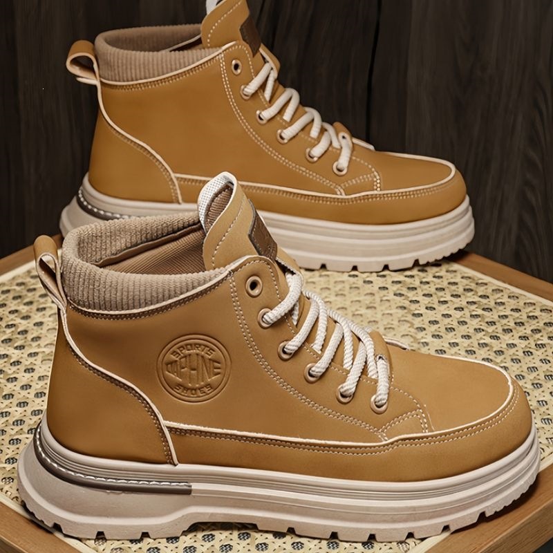 Men's Workwear Height-increasing Chunky Yellow Platform British-style Vintage Boots