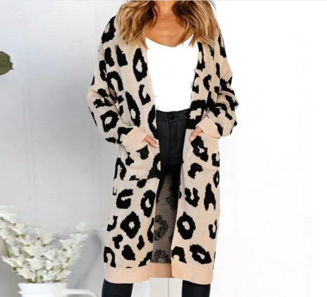 Color Leopard Print Polka Dot Loose Sweater Coat Khaki - Shop at LoveMi