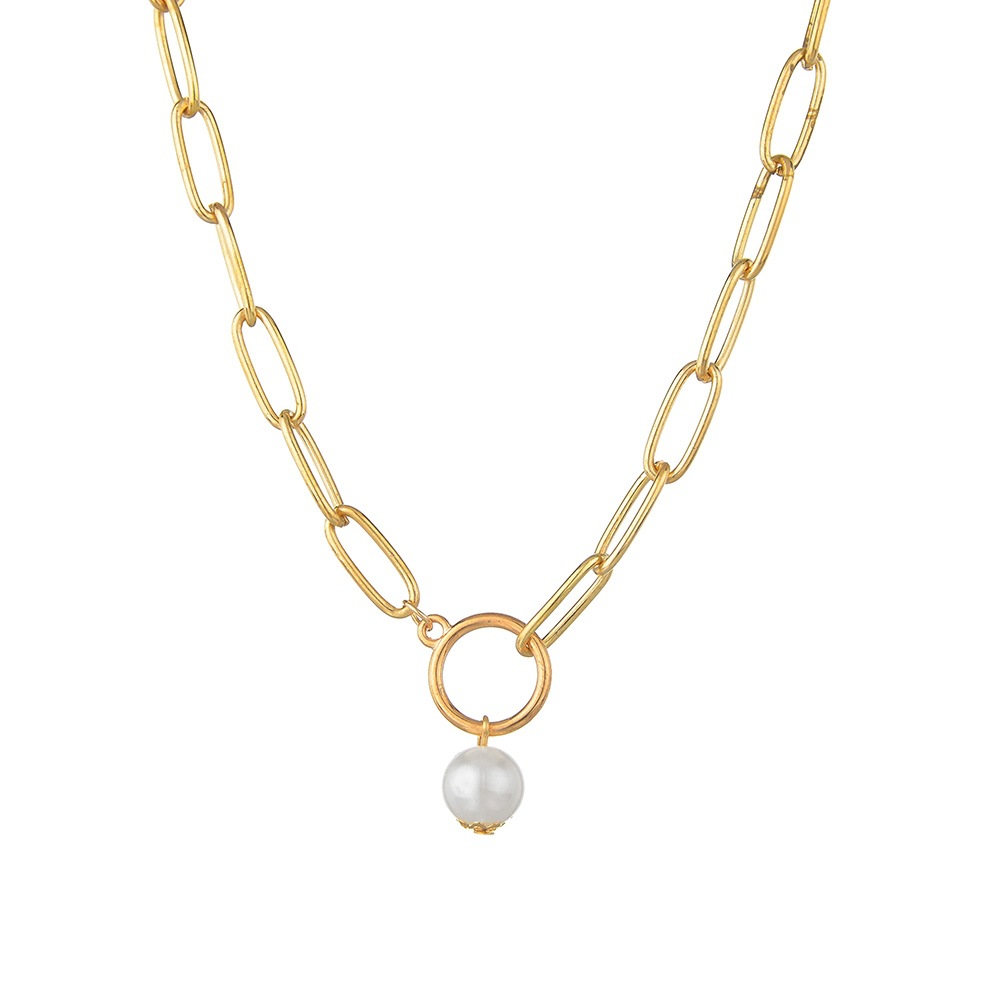 Hoop And Pearl Pendant Metal Clavicle Chain Necklace