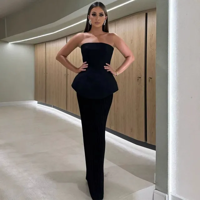 Women's Tube Top High Waist Hip Skirt Two piece Set Black - Shop at LoveMi